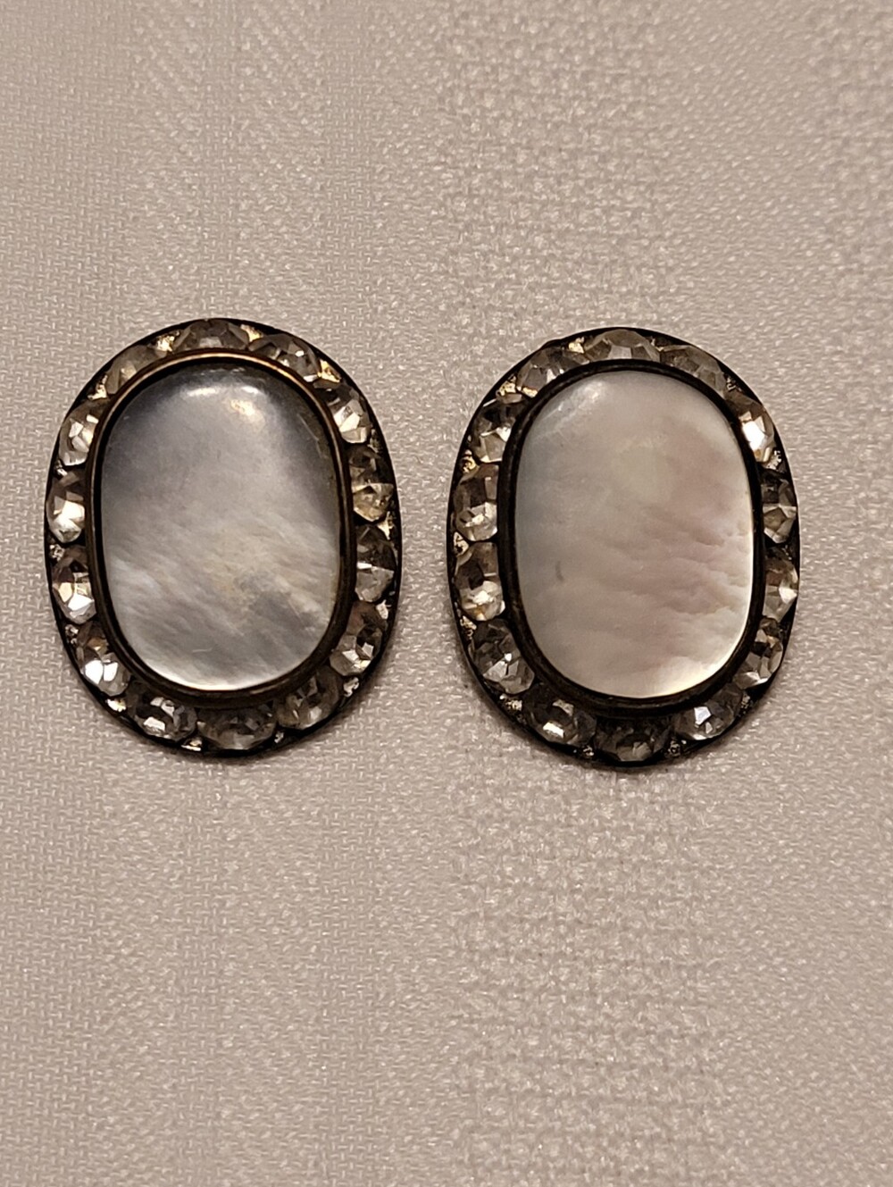 Earrings Vintage Antique Clip Rhinestones MOP
